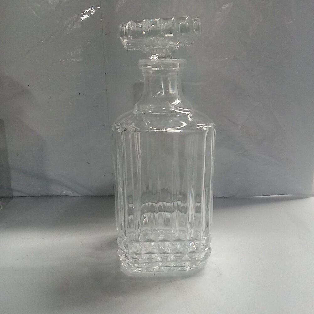 Heavy Cut Glass Tall Square Decanter With Stopper